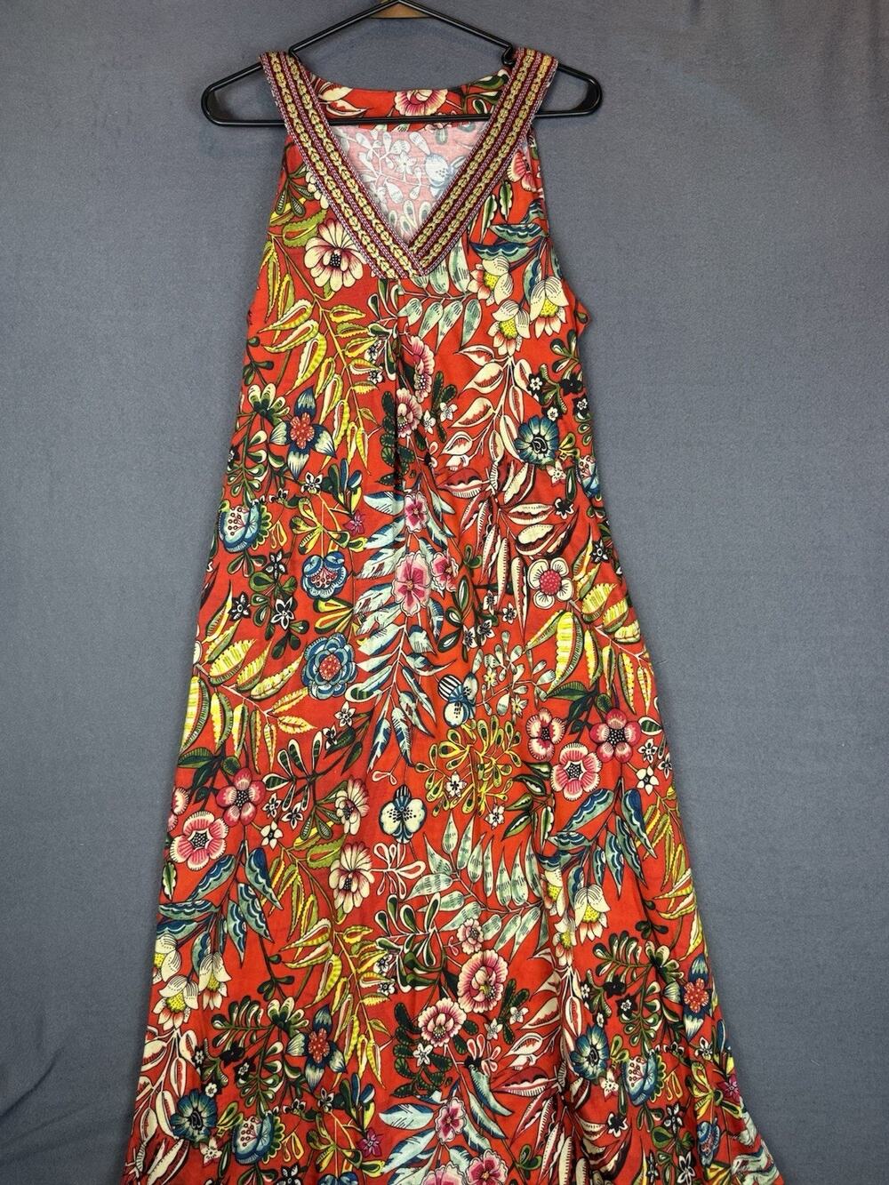 Soft Surroundings Sz Small Floral Maxi Sleeveless Embroidered Neck Line Boho